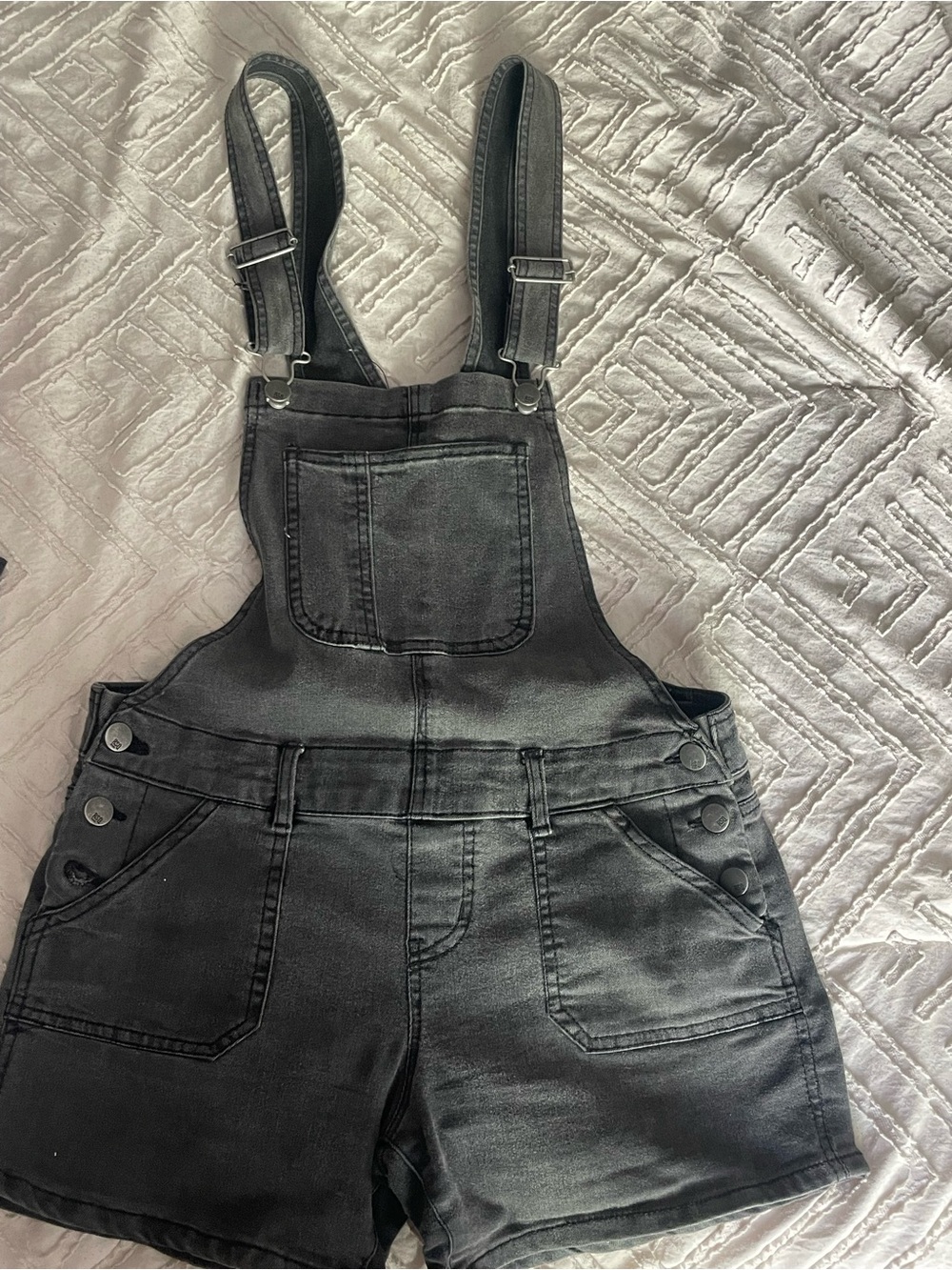 RSQ Black Denim Shortalls with Chest Pocket